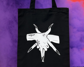 Pentagram Hands Cotton Tote Bag, Witchy Tote Bag, Occult Tote Bag, Shopping Bag, Goth Accessories, Alternative Fashion, Goth Aesthetic