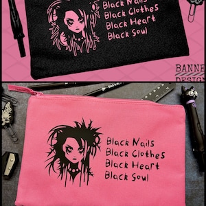 Goth make-up tas, gotische etui, gotische mini iPad-hoes, kawaii gotische ritstas, kawaii accessoires, gotische mode