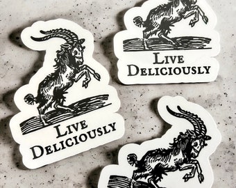 Live Deliciously Black Phillip Vinyl Stickers, Illustration Stickers, Waterproof Stickers, Gothic, Satanic, Esoteric, Occult Illustration