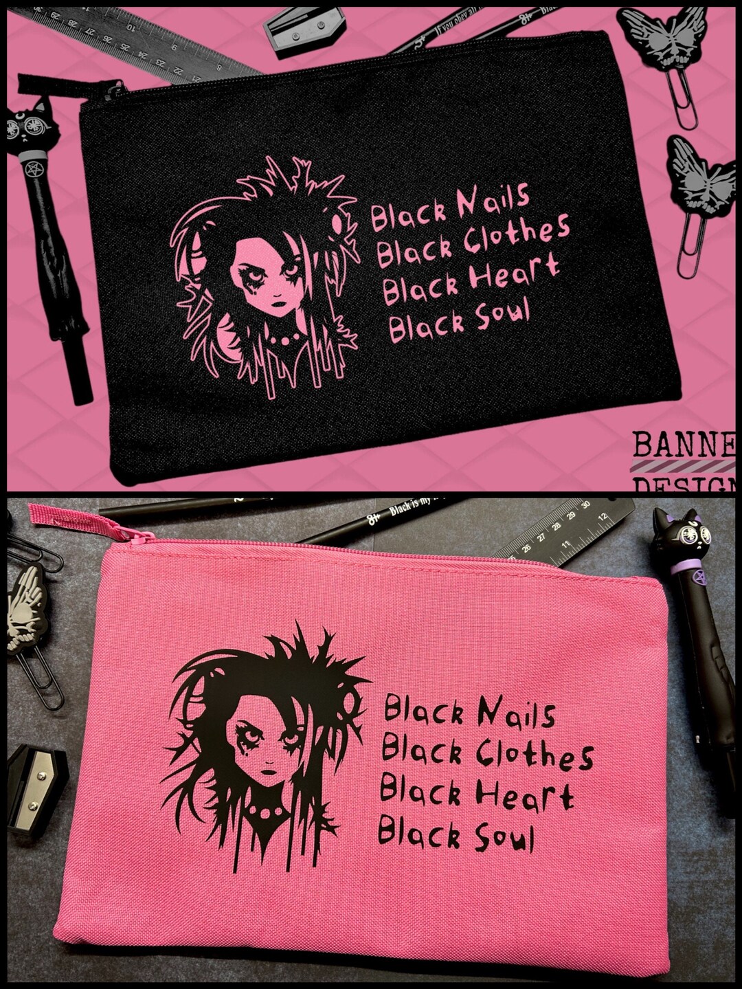 Goth Makeup Bag, Gothic Pencil Case, Gothic Mini iPad Case, Kawaii