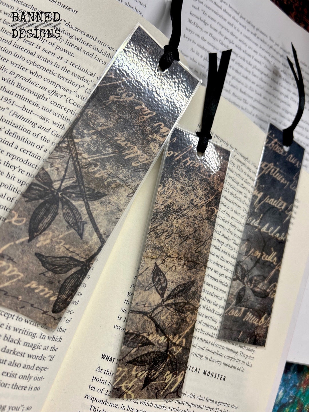 Vintage Flower Art Bookmarks, Grunge Bookmarks, Handwriting Pattern
