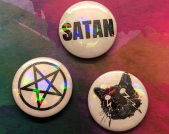 Holograficzne satanistyczne przypinki 25 mm, okultystyczne przypinki, estetyka gotycka, akcesoria gotyckie, przypinka, odznaki kawaii