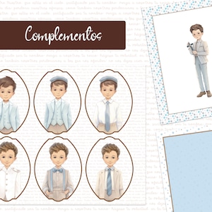 Primera Comunión Niño Complementos Recortables Kit Scrapbooking para álbum y libro de Recortes, PDF A4 Fácil Impresión