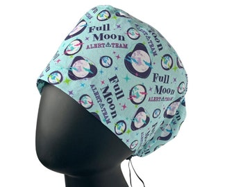 Full Moon Alert Team Euro Surgical Scrub Cap, for MEDIUM length hair, funny scrub cap, emergency medicine, trauma surgery, nursing