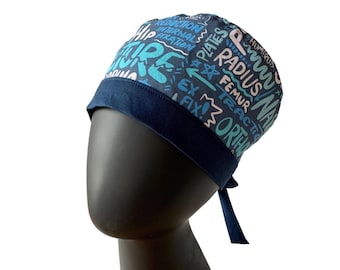 Orthopedic Words Tieback Surgical Scrub Cap, for SHORT hair, cool scrub cap