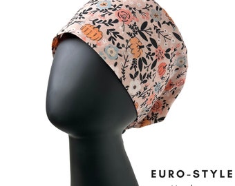 Floral Pumpkins Surgical Scrub cap - Cotton Euro Style for MEDIUM length hair