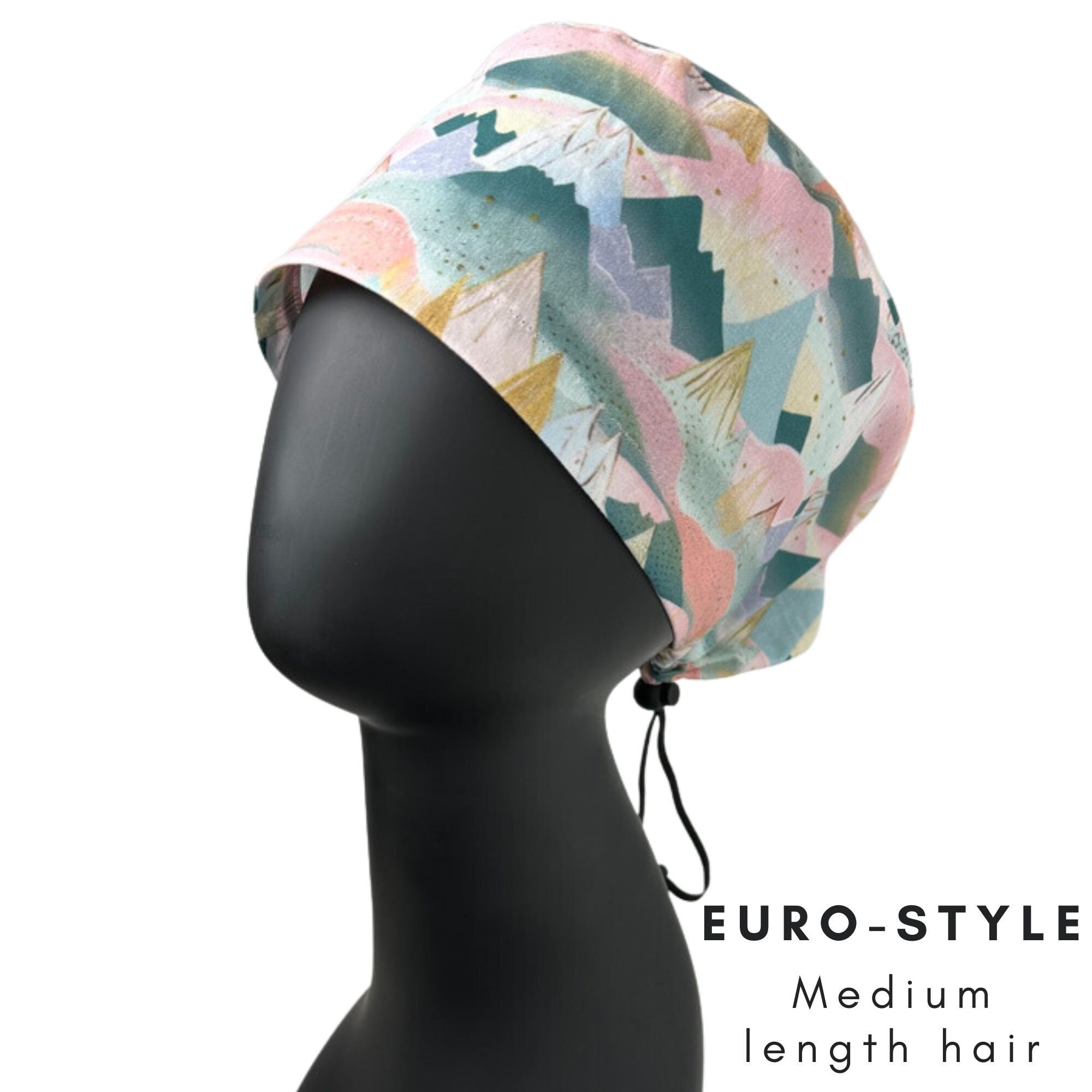 Pastel Mountains Euro surgical scrub cap, for MEDIUM length hair, cool scrub cap, cute scrub hat, outdoors scrub cap