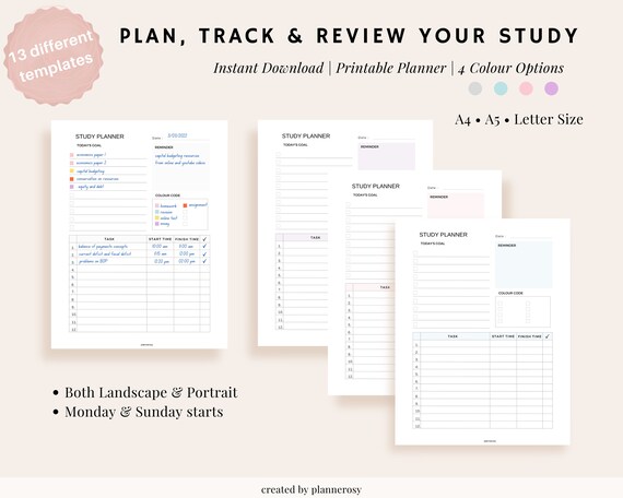 Study Planner Printable Study Guide Student Planner Study - Etsy India