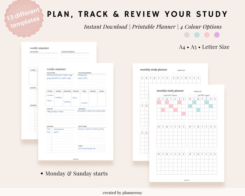 Study Planner Printable Study Guide Student Planner Study - Etsy India