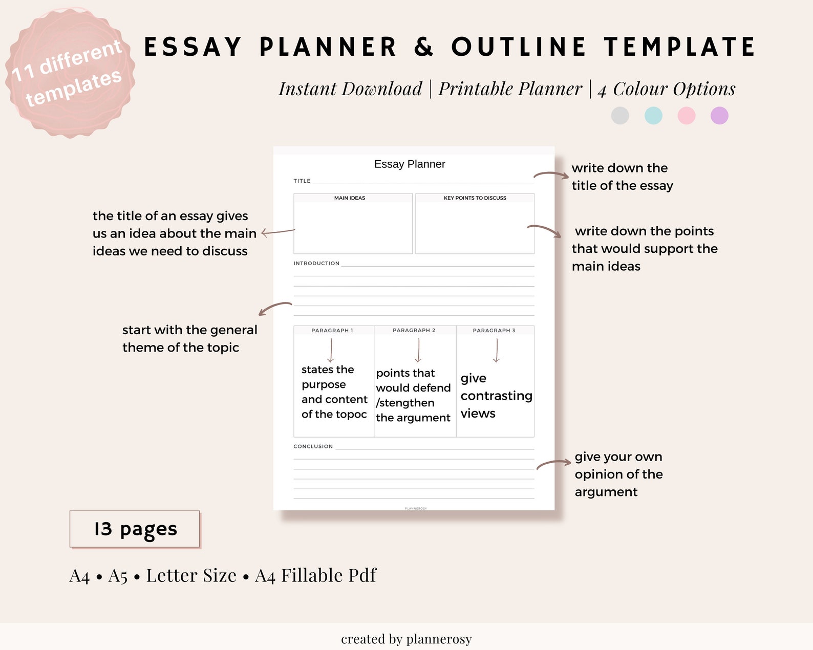 Essay Planner Essay Writing Essay Printable Essay Template - Etsy
