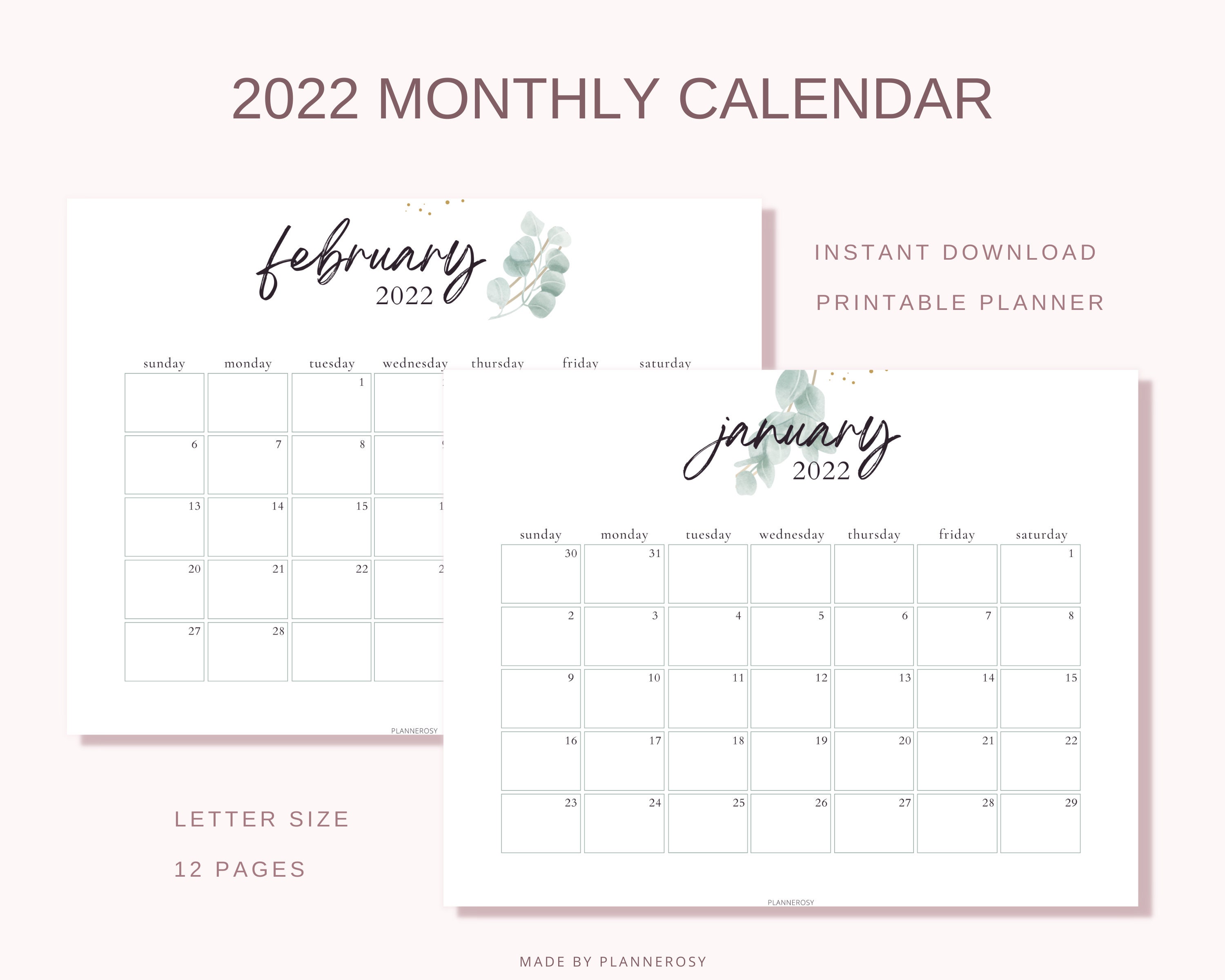 2022 monthly calendar landscape 8 5x11 minimalistic etsy