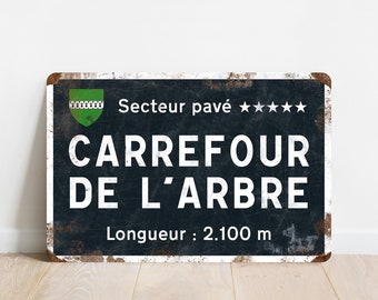 Carrefour de l'Arbre - Vintage Style Parijs - Roubaix Cycling Road Sign - Cadeau voor fietser