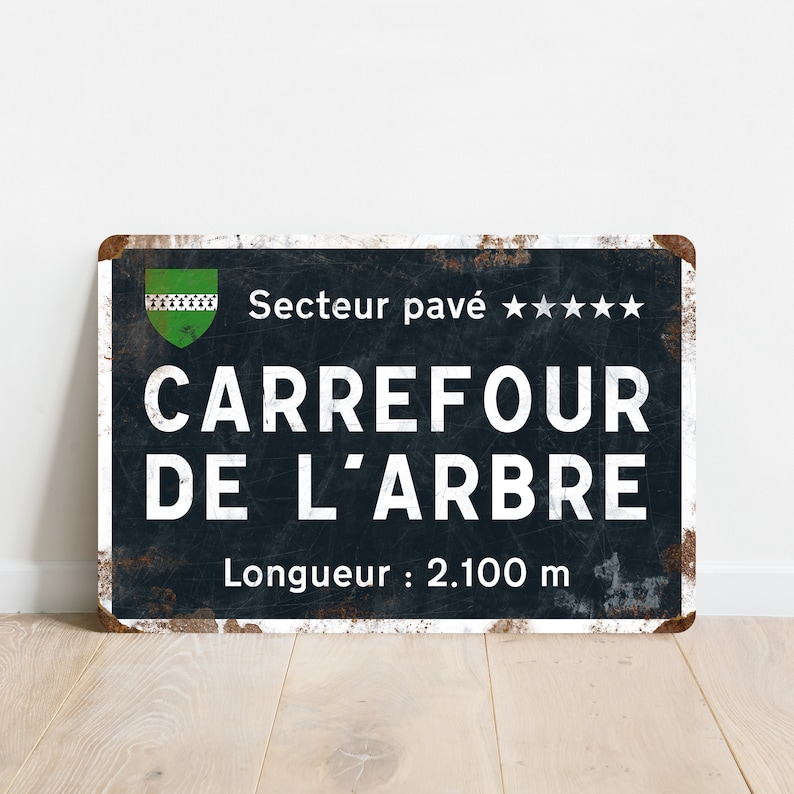 Carrefour de l'Arbre Vintage Style Parijs Roubaix Cycling Road Sign Cadeau voor fietser image 1