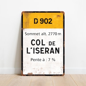 Col de L&#39;Iseran - plaquette met vintage fietsverkeersborden - cadeau voor fietser