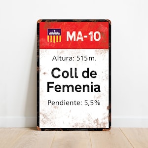 Coll de Femenia - Vintage Style Cycling Road Sign Plaque - Gift for Cyclist