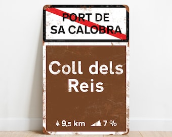 Coll dels Reis - Sa Calobra - plaquette met vintage fietsverkeersborden - cadeau voor fietser