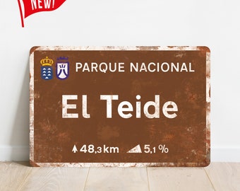 El Teide- Vintage Style Cycling Tenerife Road Sign Plaquette - Cadeau voor fietser