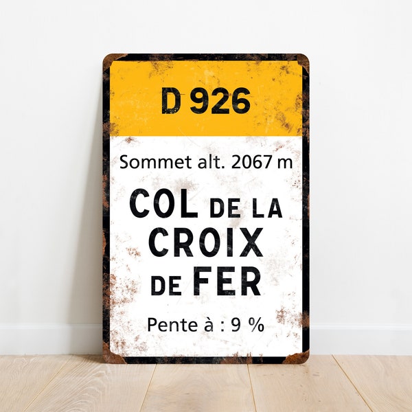 Plaque de signalisation routière Col de la Croix de Fer - Style vintage - Cadeau voor fietser