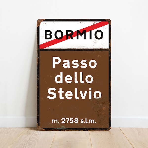 Passo dello Stelvio - Vintage stijl Giro d'Italia Fietsbord - Cadeau voor Fietsers