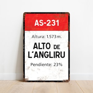Alto de L&#39;Angliru - Vintage stijl fietsverkeersbord - Cadeau voor fietser