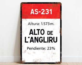 Alto de L'Angliru - Vintage stijl fietsverkeersbord - Cadeau voor fietser