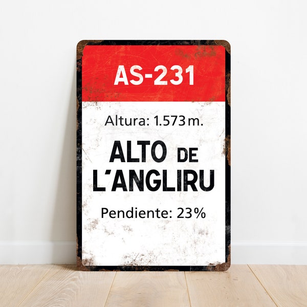 Alto de L'Angliru - vintage stijl fietsverkeersbord - Cadeau voor fietser