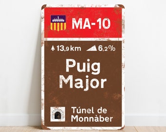 Puig Major - Plaque de signalisation routière de cyclisme de style vintage - Cadeau pour cycliste