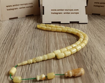 AMBER Muslim Rosary, 100% natural AMBER Muslim beads, ORIGINAL Muslim prayer beads, tespih, مسبحة الصلاة +Free wooden gift box Free shipping