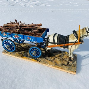 Wohndeko-Auto, handgefertigte Pferdekutsche, Autominiatur im alten Stil, Drachenkutsche, Holzkarren, Höhlenkarren und -wagen, Dorfminiaturen