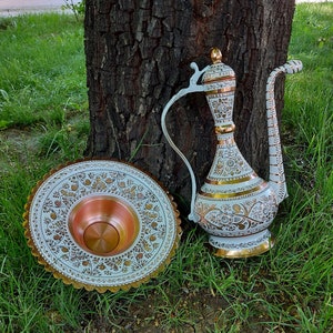 Copper Jug, Handmade Drinker,Ottoman Jug,White Pitcher,Patterned Pitcher,Decorative Pitcher,Turkish Jug, Souvenir, Presentation,Wedding Gift