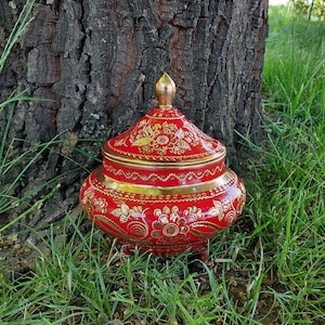 Red Copper Sugar Bowl, Decorative Sugar Bowl, Painted Sugar Bowl,Old Sugar Bowl,Turkish Sugar Bowl,Patterned Sugar Bowl,Wedding Gift