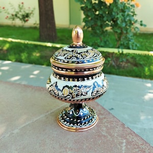 Handmade Sugar Bowl -Copper Sugar Bowl,Decorative Product,Painted Sugar Bowl,Old Sugar Bowl,Black Processing,Turkish Sugar Bowl
