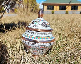 Handmade Sugar Bowl -Copper White Sugar Bowl,Decorative Product,Painted Sugar Bowl,Old Sugar Bowl,White Processing,Turkish Sugar Bowl