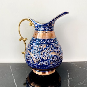 Blue Copper Jug, Copper Water Jug, Moscow Mule Jug, 3-Liter Jug,Patterned Jug, Handmade Copper Jug, Water Jug,Wedding Gift, Serving Jug