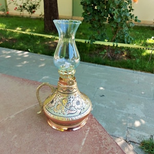 Gold Clour Copper Gas Lamp, Night Light, Turkish Lamp, Decorative Vintage Gas Lamp,Copper Oil Lamp,Handmade Gas Lamp,Hurricane Lamp,Gift