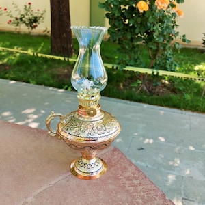 Gold Clor Copper Gas Lamp, Night Light, Turkish Lamp, Decorative Vintage Gas Lamp,Copper Oil Lamp,Handmade Gas Lamp,Hurricane Lamp, Gift