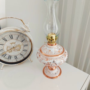 White Copper Gas Lamp, Night Light, Turkish Lamp, Decorative Vintage Gas Lamp,Copper Oil Lamp,Handmade Gas Lamp,Hurricane Lamp, Wedding Gift