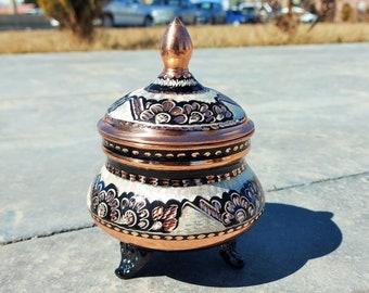 Handmade Sugar Bowl -Copper Sugar Bowl,Decorative Product,Painted Sugar Bowl,Old Sugar Bowl,Black Processing,Turkish Sugar Bowl