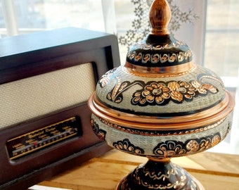 Copper Sugar Bowl, Decorative Sugar Bowl,Painted Sugar Bowl,Old Sugar Bowl,Turkish Sugar Bowl,Patterned Sugar Bowl,Wedding Gift,Kitchen Gift