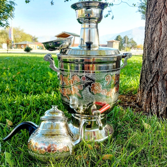 Liter Coal and Woody Copper Samovar-Turkish Samovar,Handmade Samovar,Wood  Burning Copper Samovar,Tea Samovar, Ancient Samovar,Wedding Gift