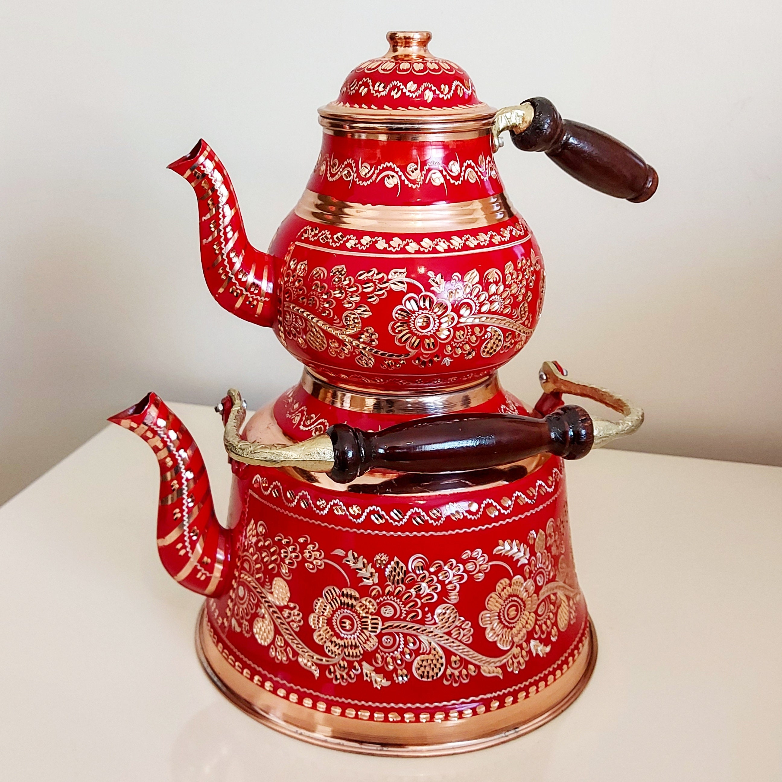 Copper Teapoti - Red Tea Set Tea Set, Embroidered Heater, Turkish ...