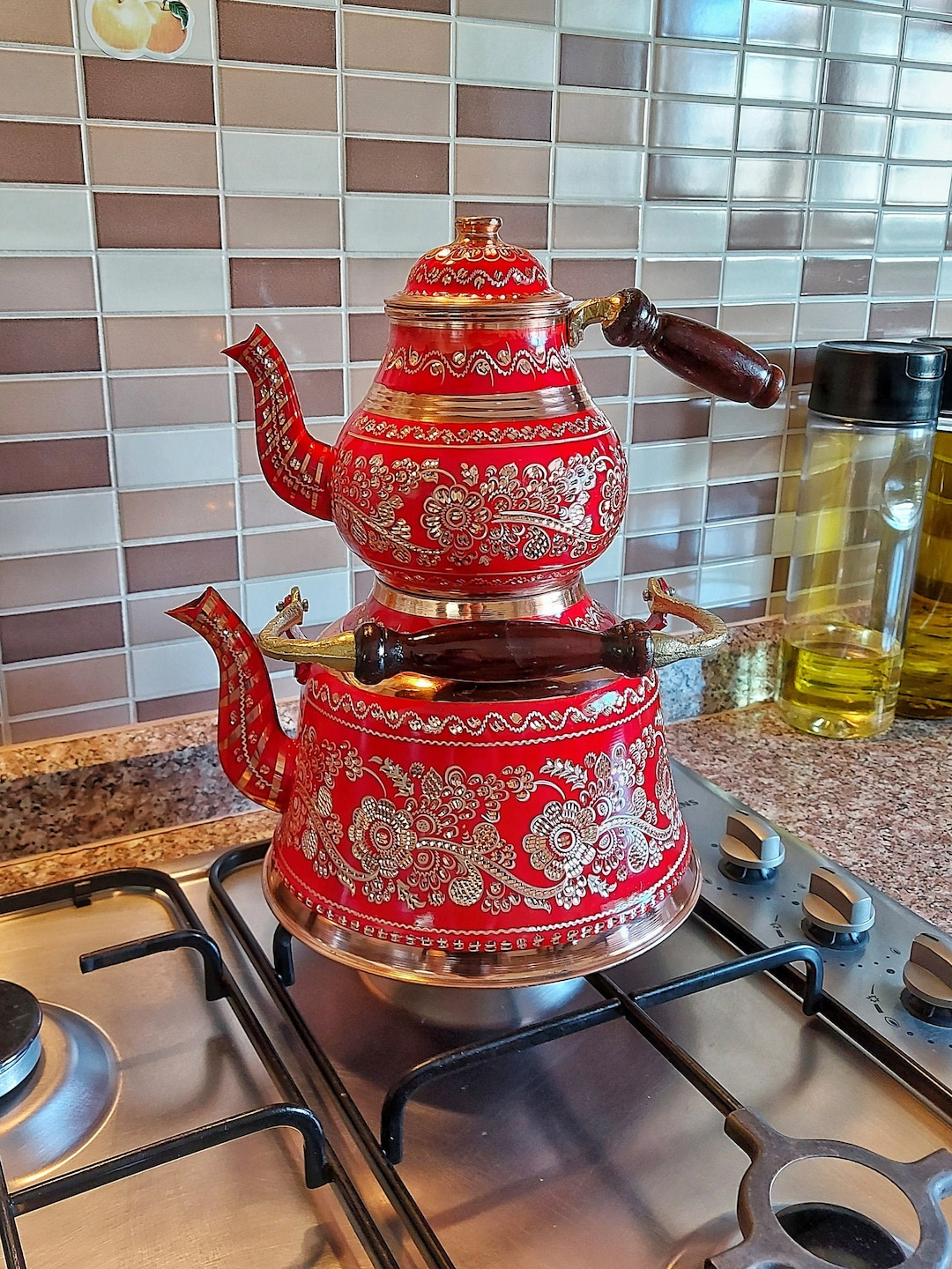 Copper Teapoti - Red Tea Set Tea Set, Embroidered Heater, Turkish ...