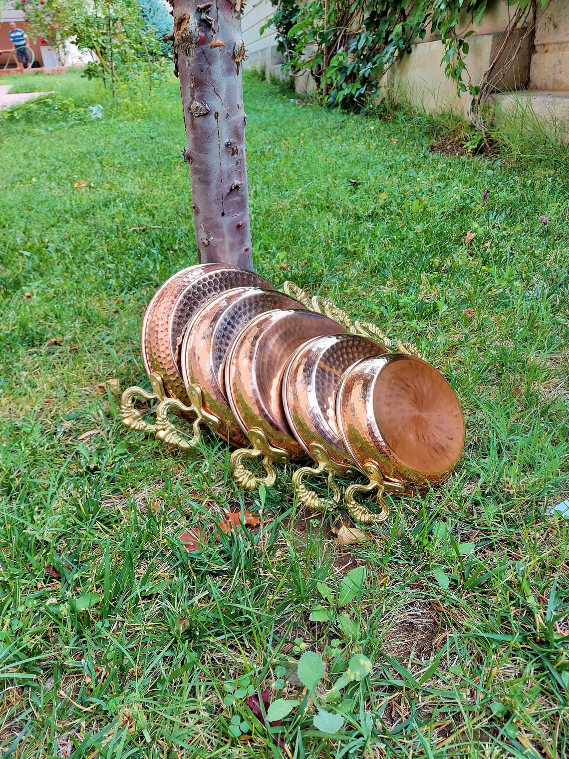 Five Piece Copper Pan Set Pan Cooking Pan Handmade Etsy