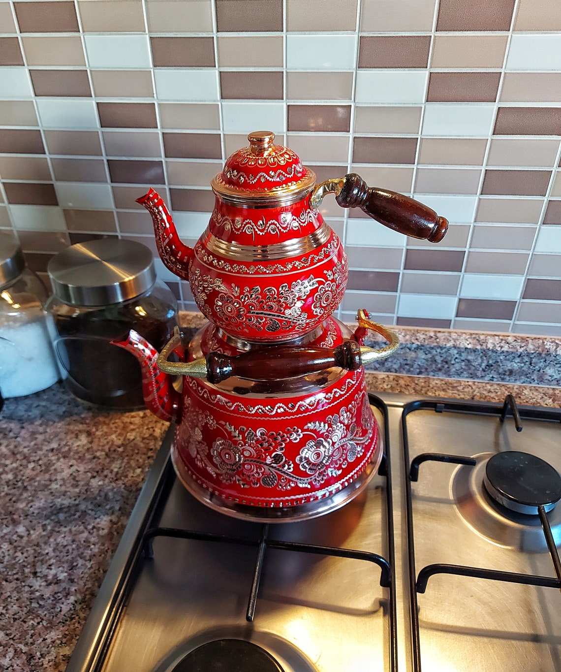 Copper Teapoti Red Tea Set Tea Set Embroidered Heater Etsy