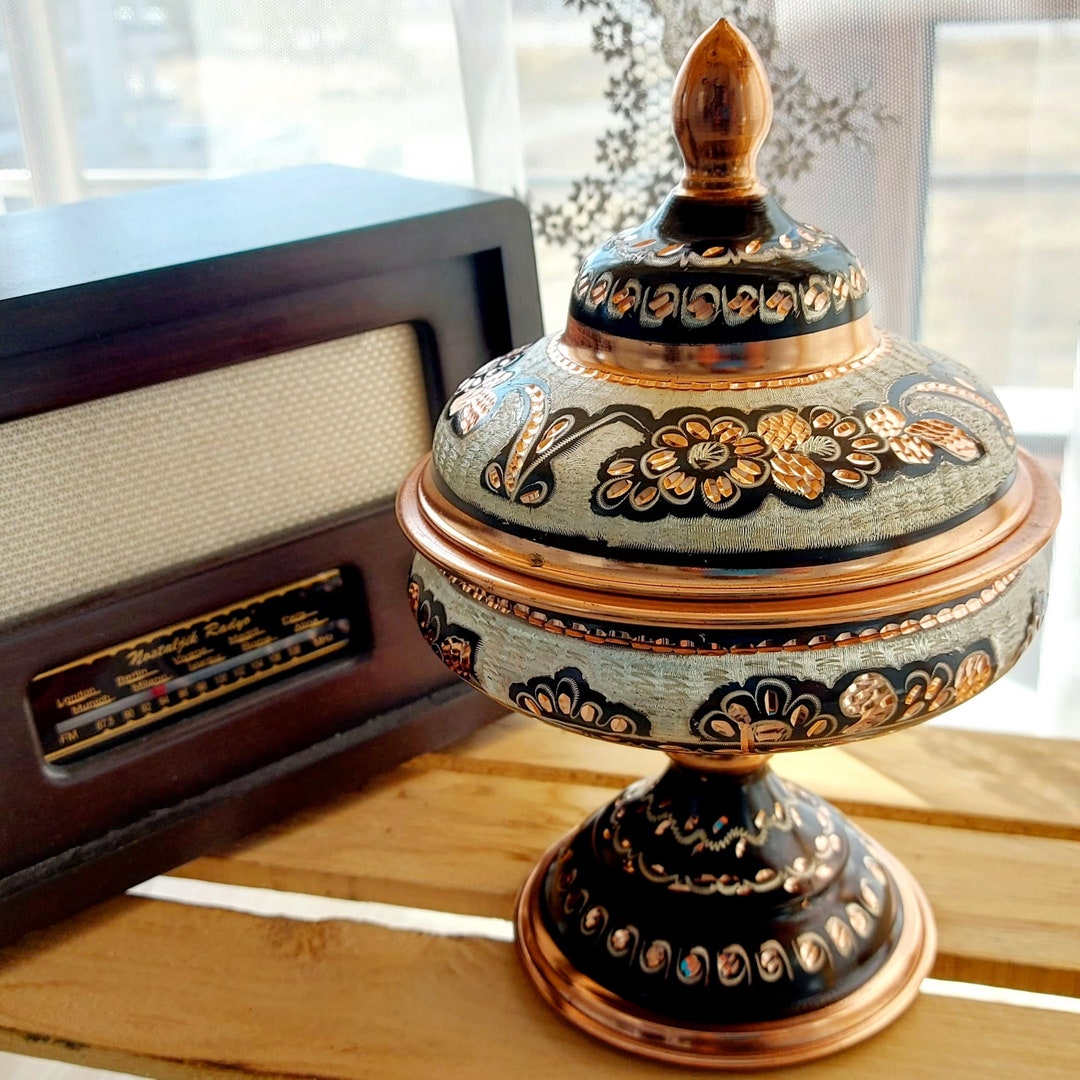 Copper Sugar Bowl, Decorative Sugar Bowl,painted Sugar Bowl,old Sugar