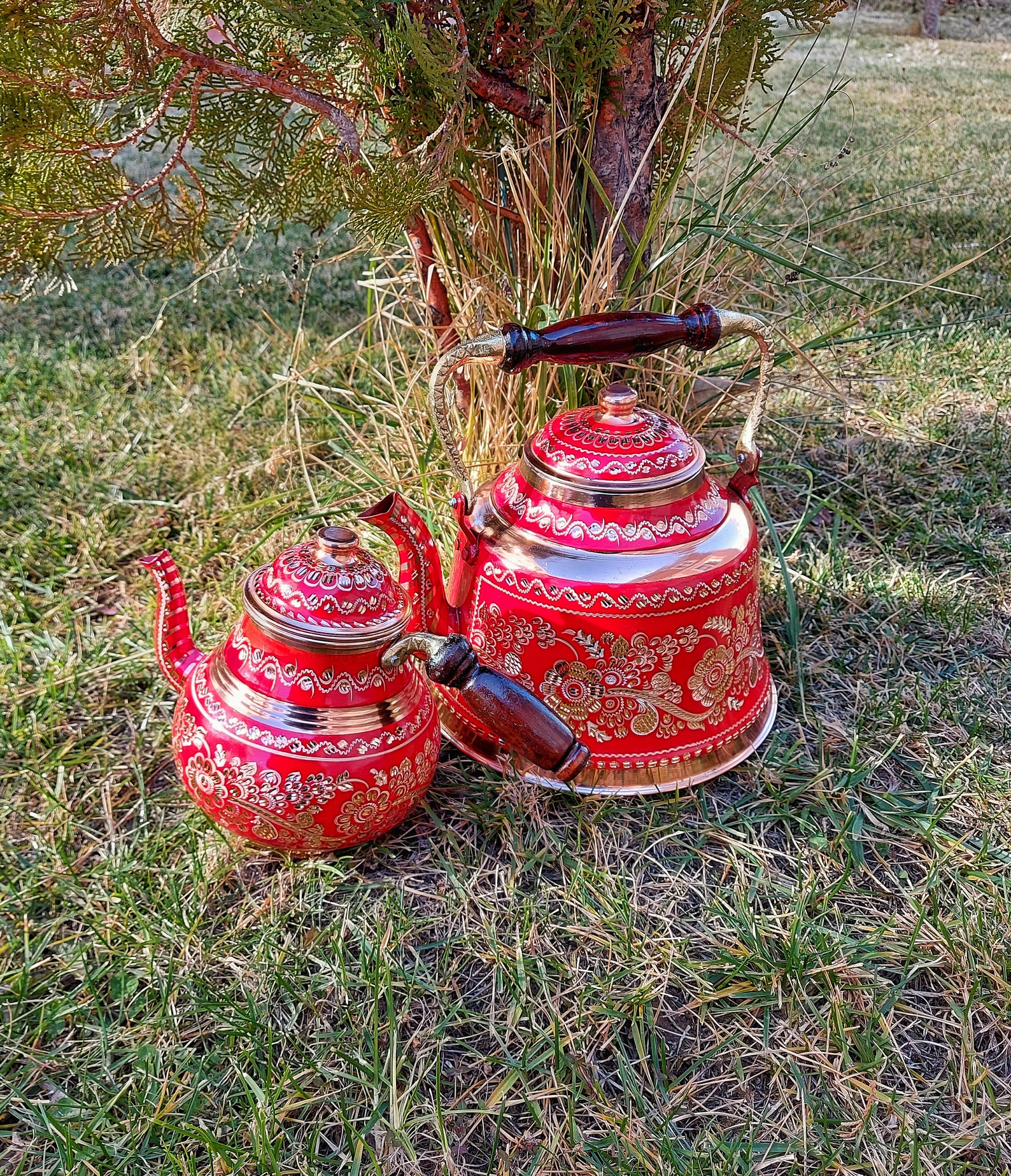 Copper Teapoti Red Tea Set Tea Set Embroidered Heater | Etsy