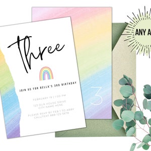 Regenbogen Geburtstagseinladung, anpassbare Geburtstagseinladung, Kindergeburtstagseinladung, Mädchenparty, Jungenparty, Canva Einladung - Digital