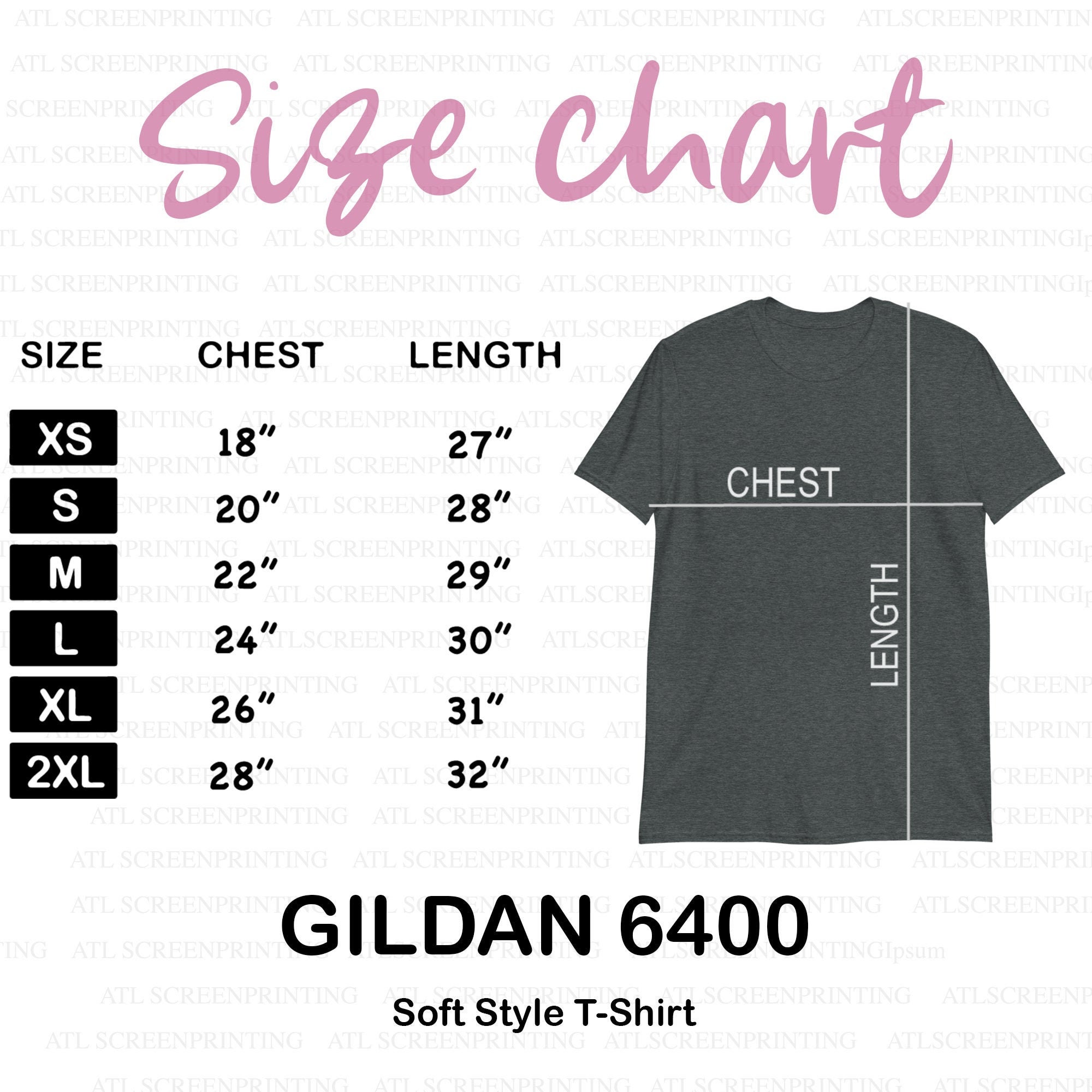 Gildan 64000 Size Chart, Gildan Softstyle Tshirt Sizes, Flat Lay