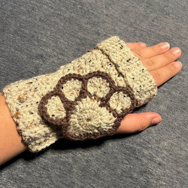 Crochet Fingerless Gloves with Optional Paw Print - PATTERN ONLY