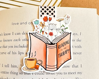 Floral Reading is my Therapy Magnetic Bookmark - Bookish Magnetic Bookmark Gift - Book Lover Gift - Cute Magnetic Bookmark - Bookworm